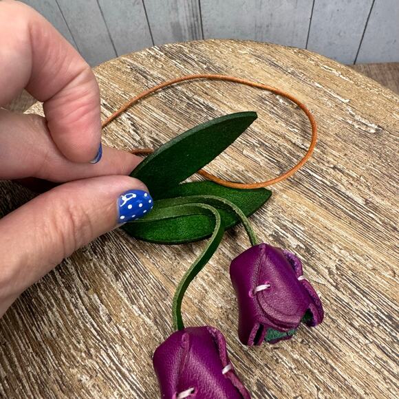 Genuine Leather Tulip Bag Charm Purple Tulip Spring Flowers Leather Charm - Picture 7 of 8